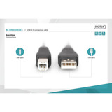 Digitus USB 2.0 tilslutningskabel USB-A (stik) > USB-B (stik) Sort