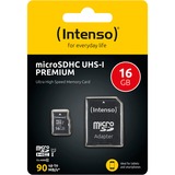 Intenso 16GB microSDHC UHS-I Klasse 10, Hukommelseskort 16 GB, MicroSDHC, Klasse 10, UHS-I, 90 MB/s, Class 1 (U1)