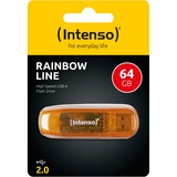 Intenso Rainbow Line USB-nøgle 64 GB USB Type-A 2.0 Orange, USB-stik Orange, 64 GB, USB Type-A, 2.0, 28 MB/s, Hætte, Orange