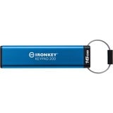 Kingston IronKey 16GB Keypad 200, FIPS 140-3 niveau 3 AES-256 hardwarekrypteret, USB-stik FIPS 140-3 niveau 3 AES-256 hardwarekrypteret, 16 GB, USB Type-A, 3.2 Gen 1 (3.1 Gen 1), 145 MB/s, Muffe, Blå