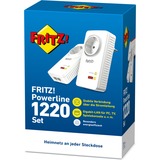 FRITZ! FRITZ!Powerline 1220 Set, PowerLAN Powerline 1220 Set, 1200 Mbit/s, Type F, Gigabit Ethernet, 10,100,1000 Mbit/s, 3 W, 1 W