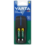 Varta Mini Charger 800 mAh Husholdningsbatteri Vekselstrøm, Oplader Sort, Nikkel-Metalhydrid (NiMH), AA, AAA, 2 stk, Batterier inkluderet
