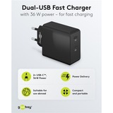 goobay USB-C Dobbelt Hurtigoplader 36 Watt, PD Sort