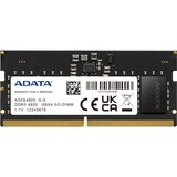 ADATA AD5S48008G-S hukommelsesmodul 8 GB 1 x 8 GB DDR5 4800 Mhz Fejlkorrigerende kode Sort, 8 GB, 1 x 8 GB, DDR5, 4800 Mhz, 262-pin SO-DIMM