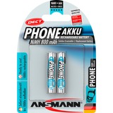 Ansmann 5035332 husholdningsbatteri AAA Nikkel-Metalhydrid (NiMH) Sølv, AAA, AAA, Nikkel-Metalhydrid (NiMH), 1,2 V, 2 stk, 800 mAh