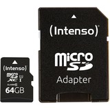 Intenso 3424490 hukommelseskort 64 GB MicroSD UHS-I Klasse 10 Sort, 64 GB, MicroSD, Klasse 10, UHS-I, Class 1 (U1), Temperaturbestandigt, Stødresistent, Vandtæt, Røntgenbestandig