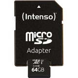 Intenso 3424490 hukommelseskort 64 GB MicroSD UHS-I Klasse 10 Sort, 64 GB, MicroSD, Klasse 10, UHS-I, Class 1 (U1), Temperaturbestandigt, Stødresistent, Vandtæt, Røntgenbestandig