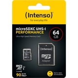 Intenso 3424490 hukommelseskort 64 GB MicroSD UHS-I Klasse 10 Sort, 64 GB, MicroSD, Klasse 10, UHS-I, Class 1 (U1), Temperaturbestandigt, Stødresistent, Vandtæt, Røntgenbestandig