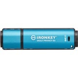 Kingston IronKey 64GB Vault Privacy 50 AES-256 krypteret, FIPS 197, USB-stik Lyseblå/Sort, FIPS 197, 64 GB, USB Type-A, 3.2 Gen 1 (3.1 Gen 1), 250 MB/s, Hætte, Sort, Blå