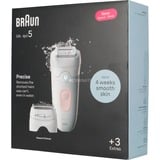 Procter & Gamble Silk-épil 5 5-030 28 pincetter Lyserød, Hvid, Epilator Hvid/Rosa, Lyserød, Hvid, 28 pincetter, MicroGrip, 0,5 mm, Batteri, Indbygget batteri