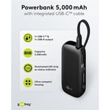 goobay Powerbank 5.000 mAh, integreret USB-C kabel 13 cm, 20 watt, Power Bank Sort
