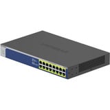 Netgear GS516PP Ikke administreret Gigabit Ethernet (10/100/1000) Strøm over Ethernet (PoE) Blå, Grå, Switch Ikke administreret, Gigabit Ethernet (10/100/1000), Fuld duplex, Strøm over Ethernet (PoE), Stativ-montering