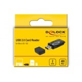 DeLOCK 91602 kortlæser USB 2.0 Sort Sort, MMC, MMC Mobile, MMC+, MMCmicro, MicroSD (TransFlash), MicroSDHC, MicroSDXC, MiniSD, RS-MMC, SD,..., Sort, 480 Mbit/s, Android 10.0+, Chrome OS 86.0+, Linux Kernel 3.2+, Mac OS 10.15.7+, Windows 8.1/10, USB 2.0, 22 mm