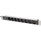 Digitus 19" stikdåse med aluminiumprofil, 8-vejs italiensk udgang, 1U, Strømskinne Rød/aluminium
