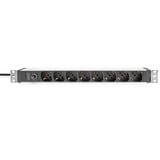 Digitus 19" stikdåse med aluminiumprofil, 8-vejs italiensk udgang, 1U, Strømskinne Rød/aluminium