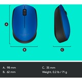 Logitech M171 Blue-K mus Ambidextrous RF trådløst Optisk 1000 dpi Blå, Ambidextrous, Optisk, RF trådløst, 1000 dpi, Blå