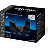 Netgear Nighthawk RAXE500 trådløs router Gigabit Ethernet Tri-band (2,4 GHz/5 GHz/6 GHz) Sort Sort, Wi-Fi 6 (802.11ax), Tri-band (2,4 GHz/5 GHz/6 GHz), Ethernet LAN, Sort, Bordplade router