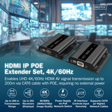 Digitus HDMI IP PoE extender sæt, HDMI-udvidelse forlænger Sort