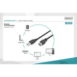 Digitus USB 3.2 Gen 1 forlængerledning, USB-A stik > USB-A hunstik Sort