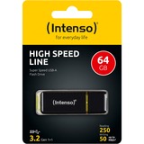 Intenso High Speed Line USB-nøgle 64 GB USB Type-A 3.2 Gen 1 (3.1 Gen 1) Sort, Gul, USB-stik Sort/Gul, 64 GB, USB Type-A, 3.2 Gen 1 (3.1 Gen 1), 250 MB/s, Hætte, Sort, Gul