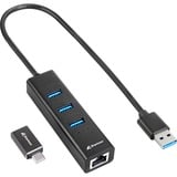 Sharkoon 3-Port USB 3.2 Gen 1 Alu Hub + Ethernet, Docking station Sort