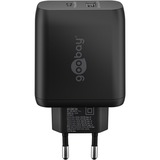 goobay USB-C dobbelt hurtigoplader, PD, GaN, 65 watt Sort