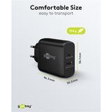 goobay USB-C dobbelt hurtigoplader, PD, GaN, 65 watt Sort