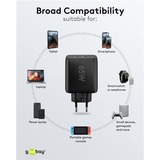 goobay USB-C dobbelt hurtigoplader, PD, GaN, 65 watt Sort