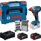 Bosch Batteridrevet slagmomentnøglesæt GDX 18 volt 285 Nm med 2 batterier 5,0 Ah og 31-delers bitsæt i L-BOXX, Værktøjssæt boxed
