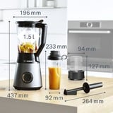 Bosch Serie 4 MMB6177S blender 1,5 L Bordplade blender 1200 W Sort, Sølv, Stander rørmaskine Sølv/Sort, Bordplade blender, 1,5 L, Impulsfunktion, Knusning af is, 1 m, 1200 W