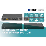Digitus 4K HDBaseT HDMI KVM Extender Sæt, HDMI-udvidelse forlænger Sort