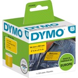 Dymo 2133400 selvklæbende etiket Afrundet rektangel Aftagelig Gul 220 stk, Tape Gul, Afrundet rektangel, Aftagelig, Sort på gul, 54 x 110 mm, Universel