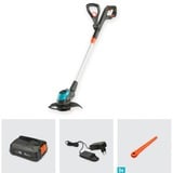 GARDENA EasyCut 23/18V P4A 23 cm Batteri Sort, Blå, Orange, Sølv, Græs trimmer grå/Turkis, Græstrimmer, 23 cm, Blade, D-loop håndtag, Plast, Sort, Blå, Orange, Sølv