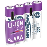 Ansmann Li-Ion batteri Micro AAA type 500 (min. 400 mAh), 4-pak Hvid/Violet