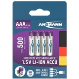 Ansmann Li-Ion batteri Micro AAA type 500 (min. 400 mAh), 4-pak Hvid/Violet