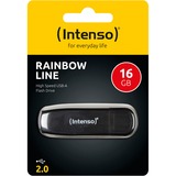 Intenso Rainbow Line USB-nøgle 16 GB USB Type-A 2.0 Sort, USB-stik Sort, 16 GB, USB Type-A, 2.0, 28 MB/s, Hætte, Sort