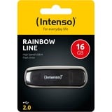 Intenso Rainbow Line USB-nøgle 16 GB USB Type-A 2.0 Sort, USB-stik Sort, 16 GB, USB Type-A, 2.0, 28 MB/s, Hætte, Sort