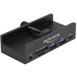 DeLOCK Ekstern USB 5 Gbps 3-port hub 2 x USB Type-A, 1 x USB Type-C™ og 2 kortlæser slots med fastgørelsesskrue, USB hub Sort