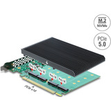 DeLOCK PCIe 5.0 x16 kort > 4x int. M.2 NVMe + kølelegeme, Interface card 