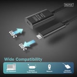 Digitus Aktivt USB 3.2 Gen 2 forlængerledning, USB-C stik > USB-C hunstik Sort