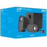 Logitech Z407 40 W Grafit 2.1 kanaler, PC-højttaler Sort, 2.1 kanaler, 40 W, Universel, Grafit, 80 W, Trådløs