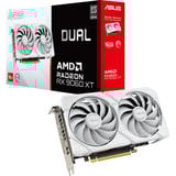 ASUS Dual -RX9060XT-16G-WHITE AMD Radeon RX 9060 XT 16 GB GDDR6, Grafikkort Hvid, Radeon RX 9060 XT, 16 GB, GDDR6, PCI Express 5.0, 2 blæser(e)