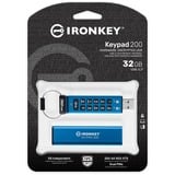 Kingston IronKey 32GB Keypad 200, FIPS 140-3 niveau 3 AES-256 hardwarekrypteret, USB-stik FIPS 140-3 niveau 3 AES-256 hardwarekrypteret, 32 GB, USB Type-A, 3.2 Gen 1 (3.1 Gen 1), 145 MB/s, Muffe, Blå