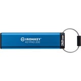 Kingston IronKey 32 GB Keypad 200, FIPS 140-3, niv. 3 (afventer) AES-256 krypteret, USB-stik FIPS 140-3, niv. 3 (afventer) AES-256 krypteret, 32 GB, USB Type-A, 3.2 Gen 1 (3.1 Gen 1), 145 MB/s, Muffe, Blå