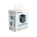 Verbatim 49545 strømstik adapter Universel, Rejse stikkontakt Sort/Sølv