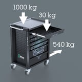 Wera 9705 Tool Rebel Værkstedsvogn Stainless 1, med udstyr, Værktøj Rulleborde værktøjsvogn Sort/Sølv