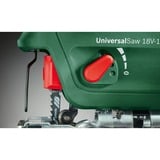 Bosch Universal Saw 18V-100 puslespil 2600 spm 2 kg, Stiksav Grøn, Øverste håndtag, Aluminium, Sort, Grøn, -45 - 45°, Aluminium, Stål, Træ, Stål, 2600 spm