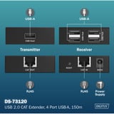 Digitus USB 2.0 CAT forlænger-sæt, 480 Mbps, 150 meter, USB-forlænger Sort
