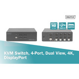 Digitus KVM-switch DisplayPort 4x 1, KVM-switchen Sort