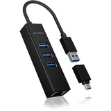ICY BOX IB-HUB1419-LAN, USB hub Sort